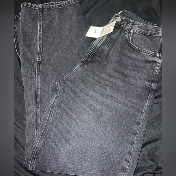 Zara Split Wide Leg TRF Black Jeans | Straight Loose, High Rise, Full Length - Picture 4 of 7